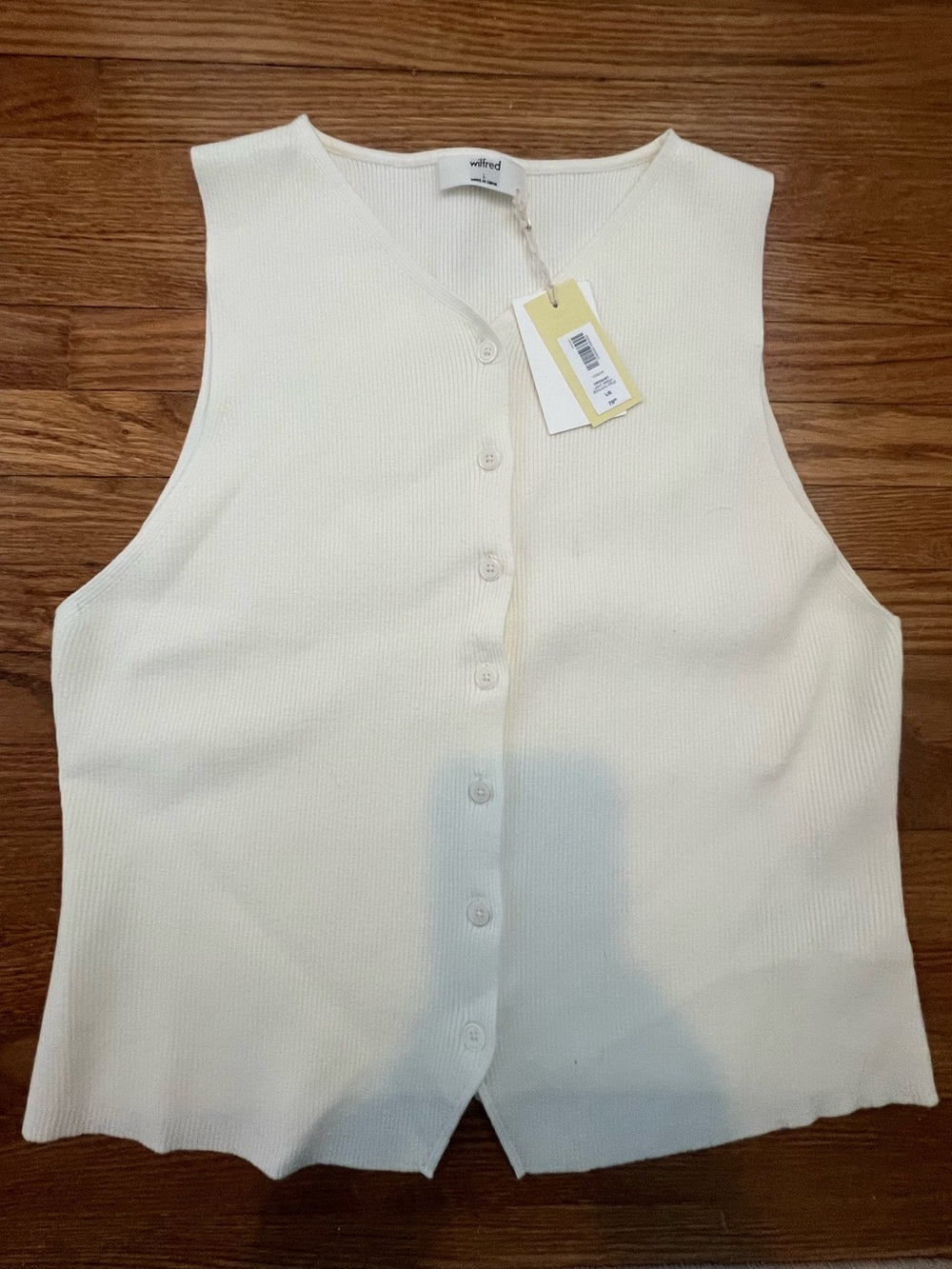 Wilfred Cream Ribbed Button-Front Sleeveless Knit Tank